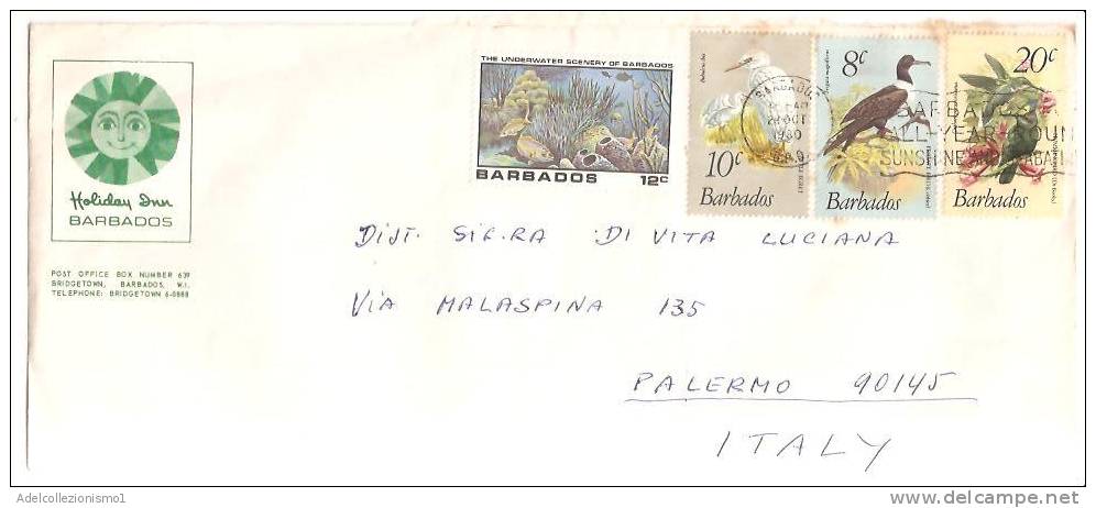 42482)lettera Barbados Con 4 Valori Serie Uccelli Da Le Barbados A Palermo + Annullo - Barbades (1966-...)