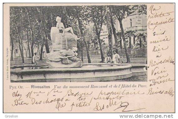 RIVESALTES PYR OR VUE DU MONUMENT ROUZAUD ET DE L'HOTEL DU PARC 1902 (PETITE ANIMATION) - Rivesaltes