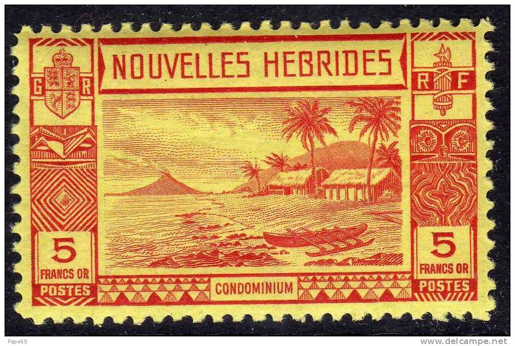 Nouvelles Hébrides N° 110 XX  5 F. Rouge Sur Jaune TB - Unused Stamps
