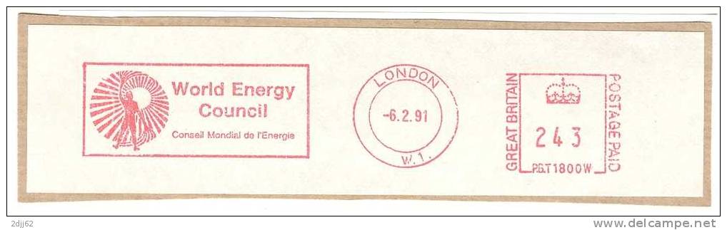 Energie, Monde, Conseil, Organisation, Londres - EMA Pitney Bowes - Etiquette  15 X 4 Cm   (E050) - Otros & Sin Clasificación