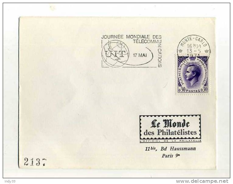 - MONACO . FLAMME "JOURNEE MONDIALE DES TELECOMMUNICATIONS" SUR ENVELOPPE DE 1971 - Storia Postale