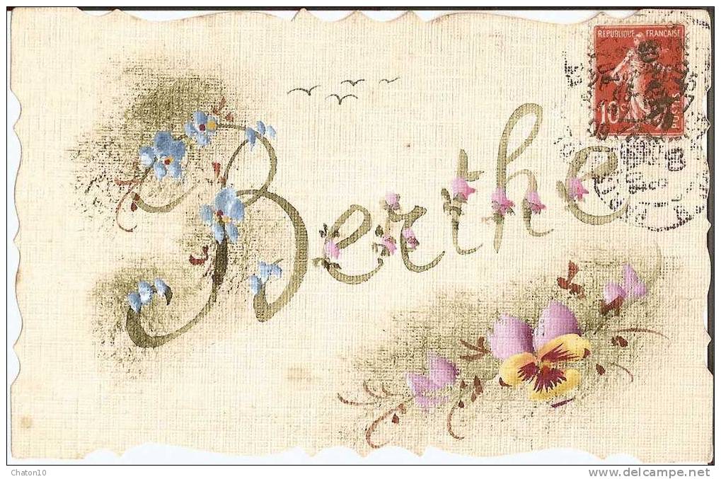 Prénom "BERTHE" - Carte Peinte à La Main (bon état) - Firstnames