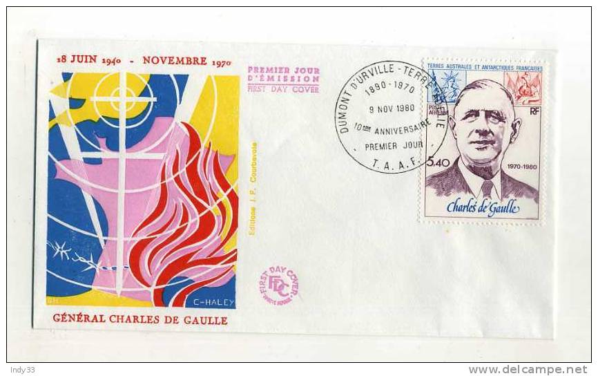 - FRANCE T.A.A.F. . ENVELOPPE FDC CHARLES DE GAULLE . CACHET 1er JOUR DUMONT D´URVILLE-TERRE ADELIE 9/11/80 - FDC