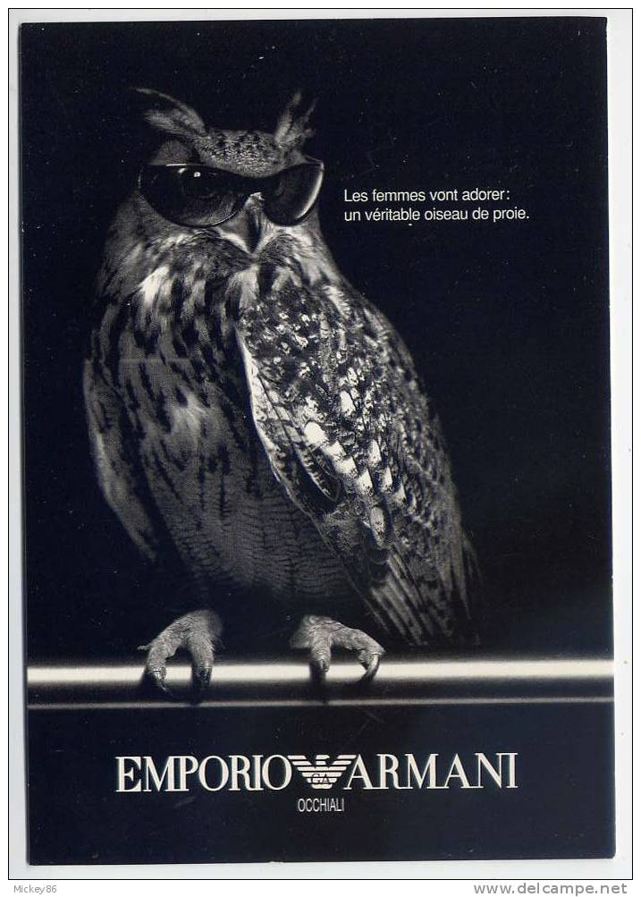 Carte Publicitaire--EMPORIO ARMANI---(lunettes)-oiseau De Proie---chouette, Hibou............avec Lunettes.------------- - Publicité