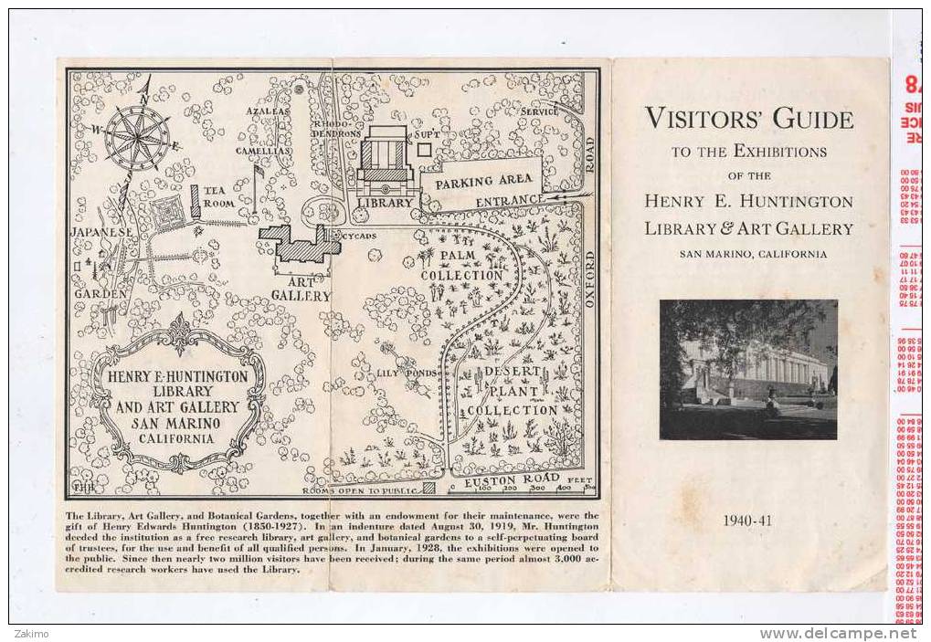 VISITORE GUIDE TO THE EXIHIBITION OF HENRY E.HUNTINGTON  LIBRARY  ART GALLERY -CLIFORNIA 1940-41-H1 - Europe