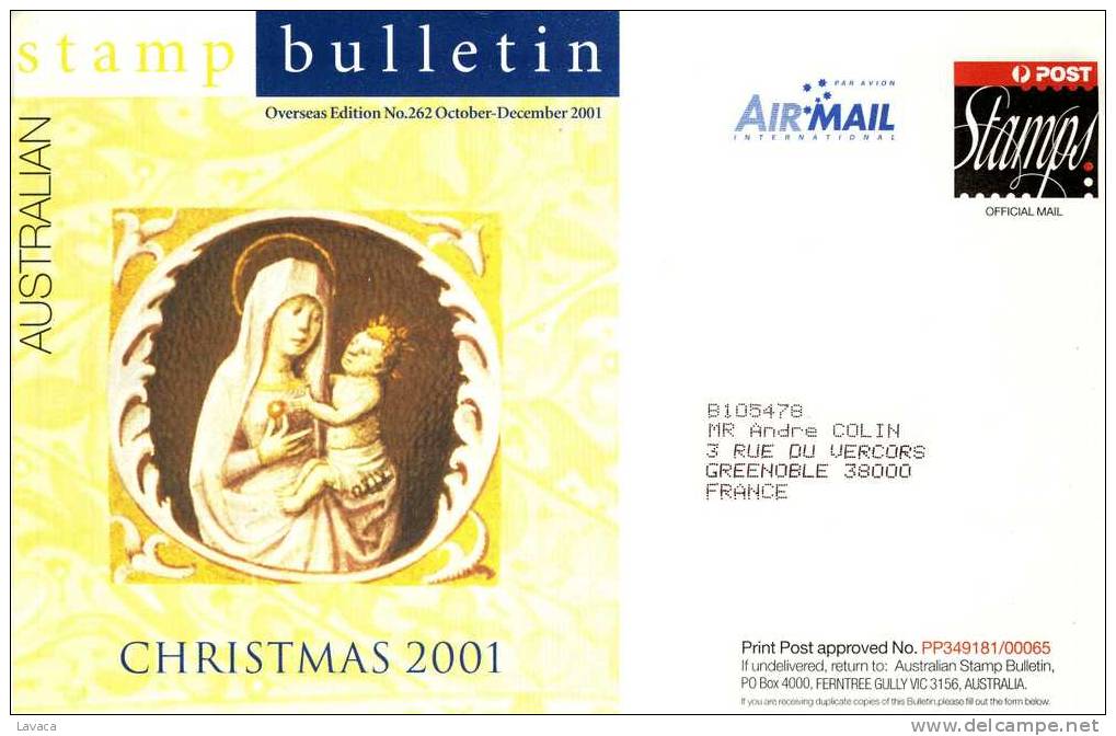 Document Entier Postal De Service Des Postes D'AUSTRALIE - Icône Christmas 2001 - Quadri