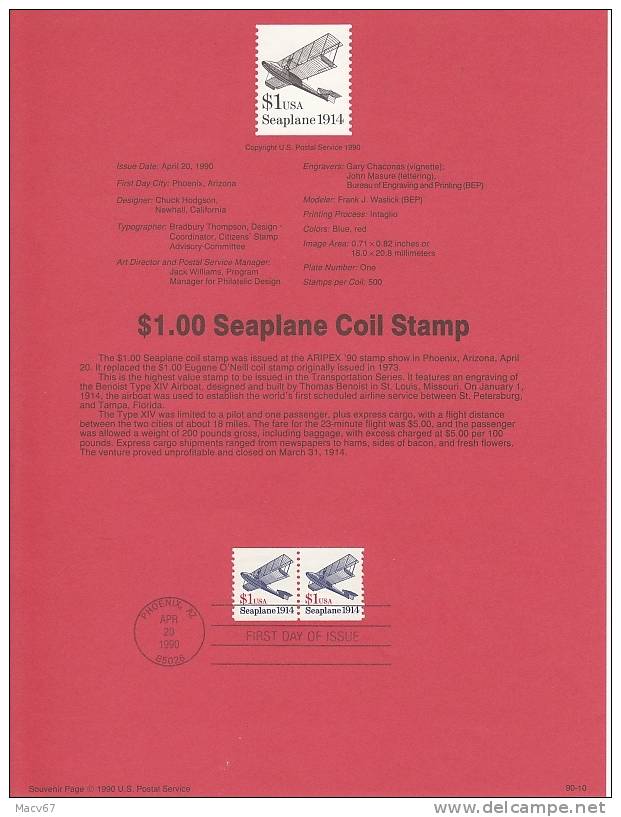 U.S. SP 895    AERO  SEAPLANE COIL - Souvenirs & Special Cards