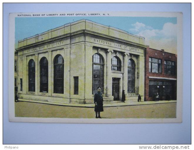 Liberty NY  National Bank Of Liberty   & Post Office- Policeman Outside   Vintage WB - Banks