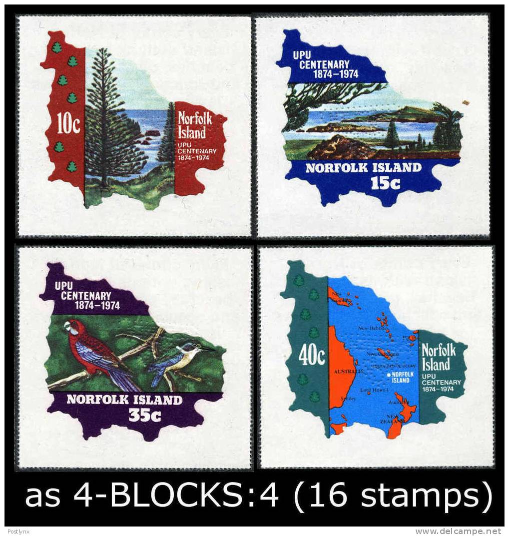 NORFOLK ISLAND 1974. UPU Perf.SPECIMEN 4-BLOCKS:4 (16 Stamps)     [muestra,Muster,spécimen,saggio] - U.P.U.