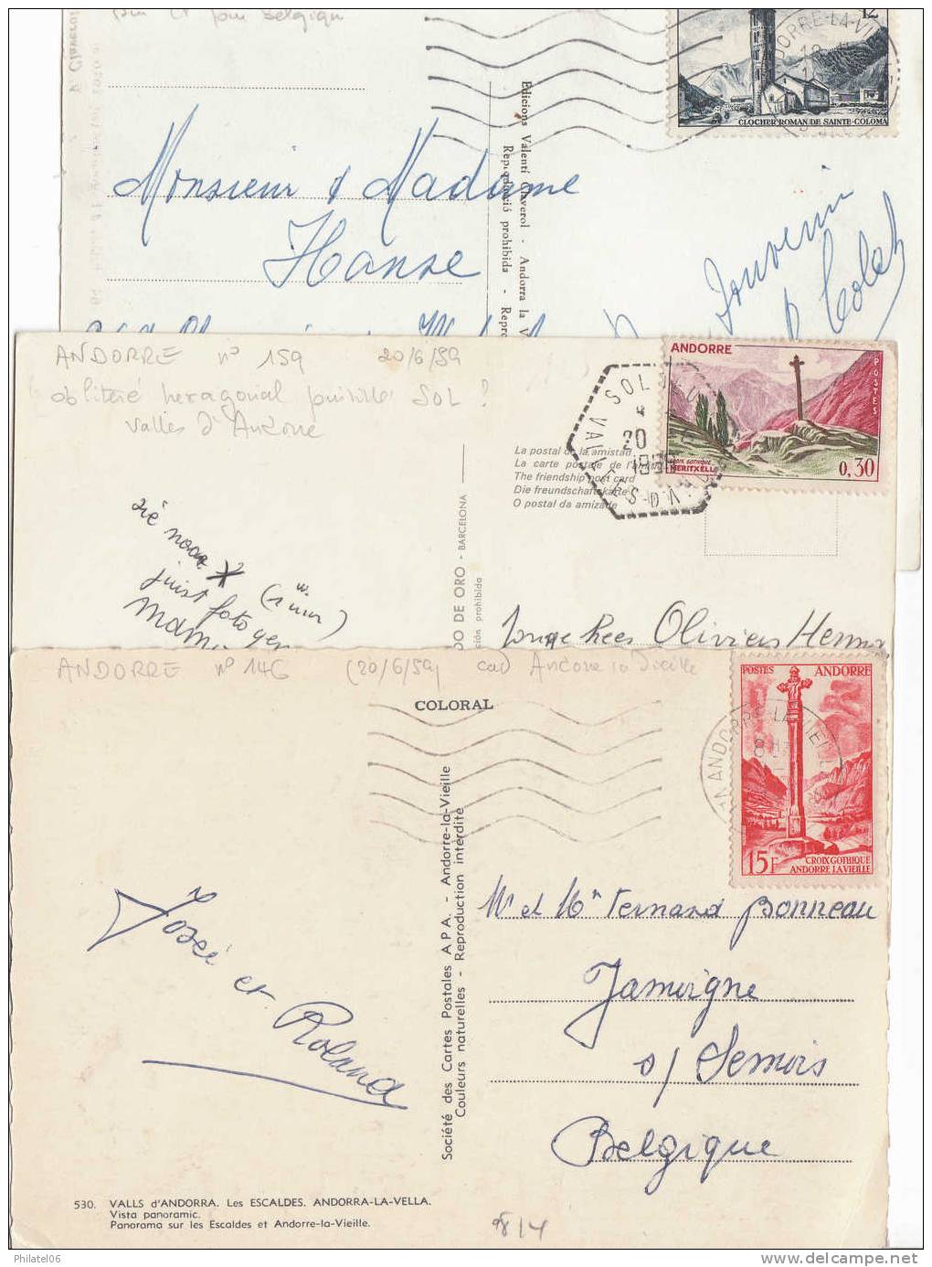 3 CARTES AVEC TIMBRES D'ANDORRE - Lettres & Documents