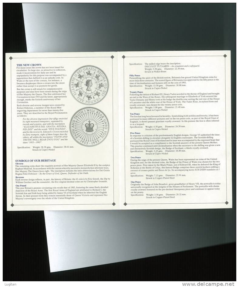 NUMISMATICA - 1993 United Kingdom Proof Coin Collection  - Numismatica - Serie Decimale - The New Crown - 8 Monete - Mint Sets & Proof Sets