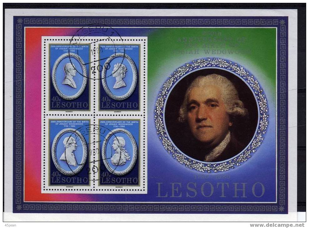 Lesotho, Superbe Bloc Oblitéré, Josiah Wedgwood, 1980 TB** - Rowland Hill