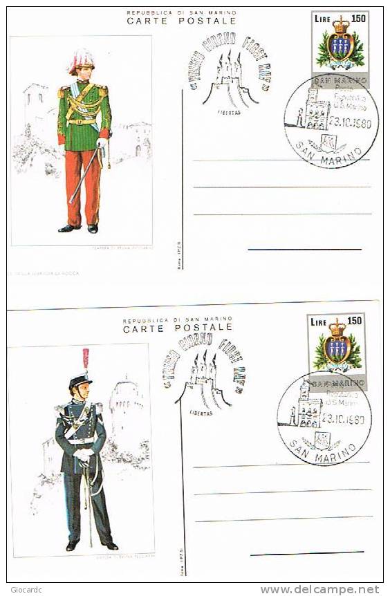 SAN MARINO -  SASS.30.35 CARTOLINA  POSTALE -  FDC 1980 UNIFORMI MILITARI 2^ EMISS. - 1^ GIORNO DI EMISSIONE - RIF.10018 - Interi Postali