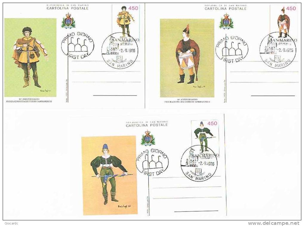 SAN MARINO -  SASS.48.50 CARTOLINA  POSTALE -  FDC 1986 30^ ANNIV. FEDERAZIONE BALESTRIERI SAMMARINESI  - RIF. 10011 - Entiers Postaux