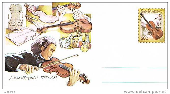 SAN MARINO -  SASS.2 BUSTA  POSTALE  - 1987 250^ ANNIV. ANTONIO STRADIVARI  - NUOVO**RIF. 10022 - Entiers Postaux