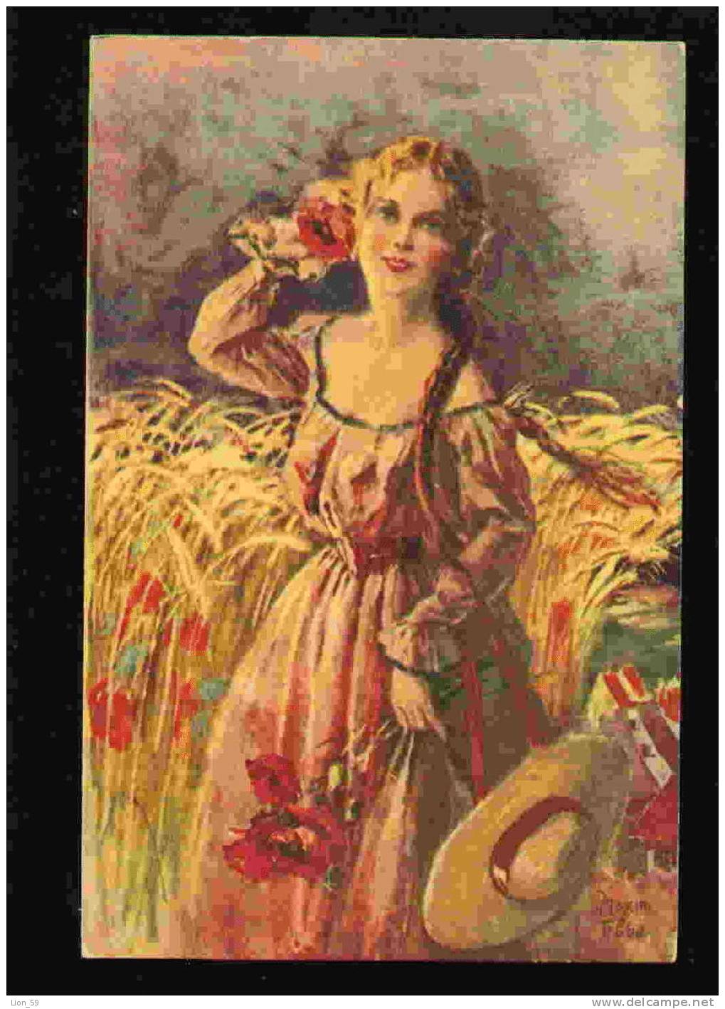 Illustrator Truebe TRUEBE - GIRL HAT PAPAVERO MOHN PAVOT POPPY POPPIES Series - # 1139 Wenau - Pastel ; W&N Pc 21504 - Trübe, Maxim