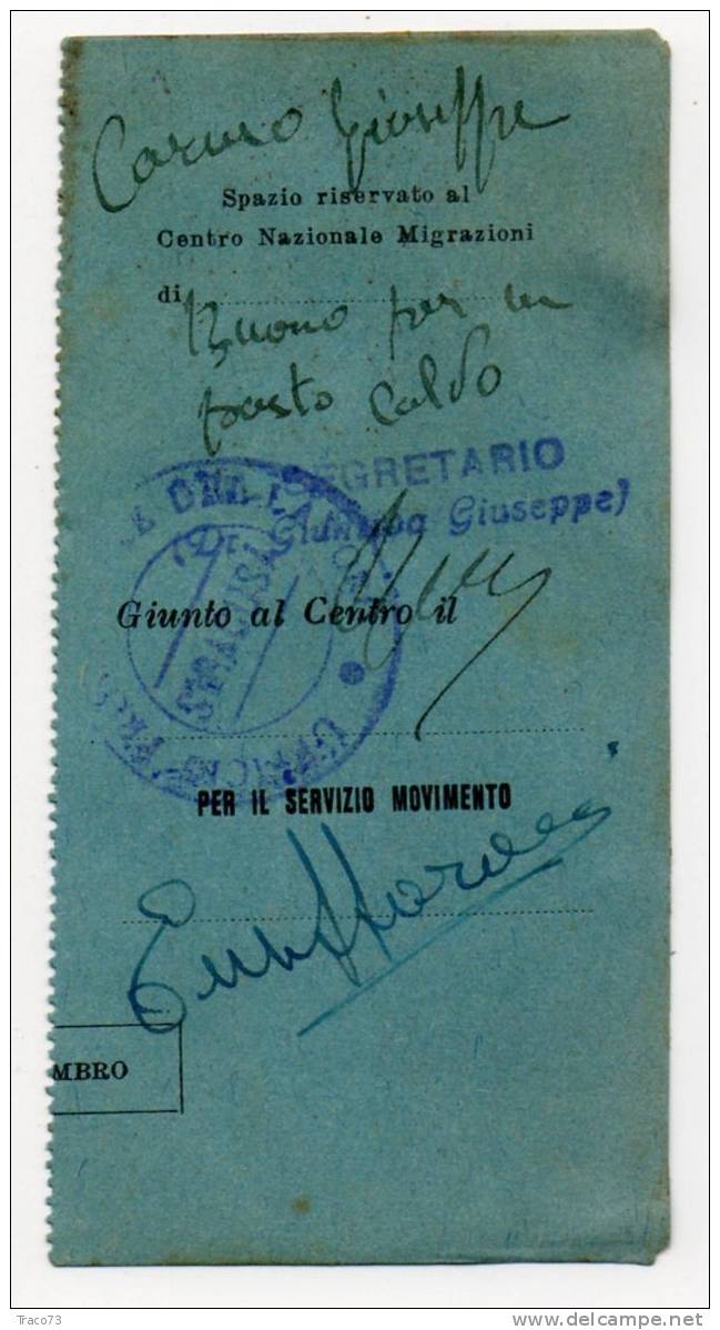 BUONO  - 1930 / 40  - Siracusa  - Centro Nazionale Migrazione  -  Un Pasto Caldo - Sonstige & Ohne Zuordnung