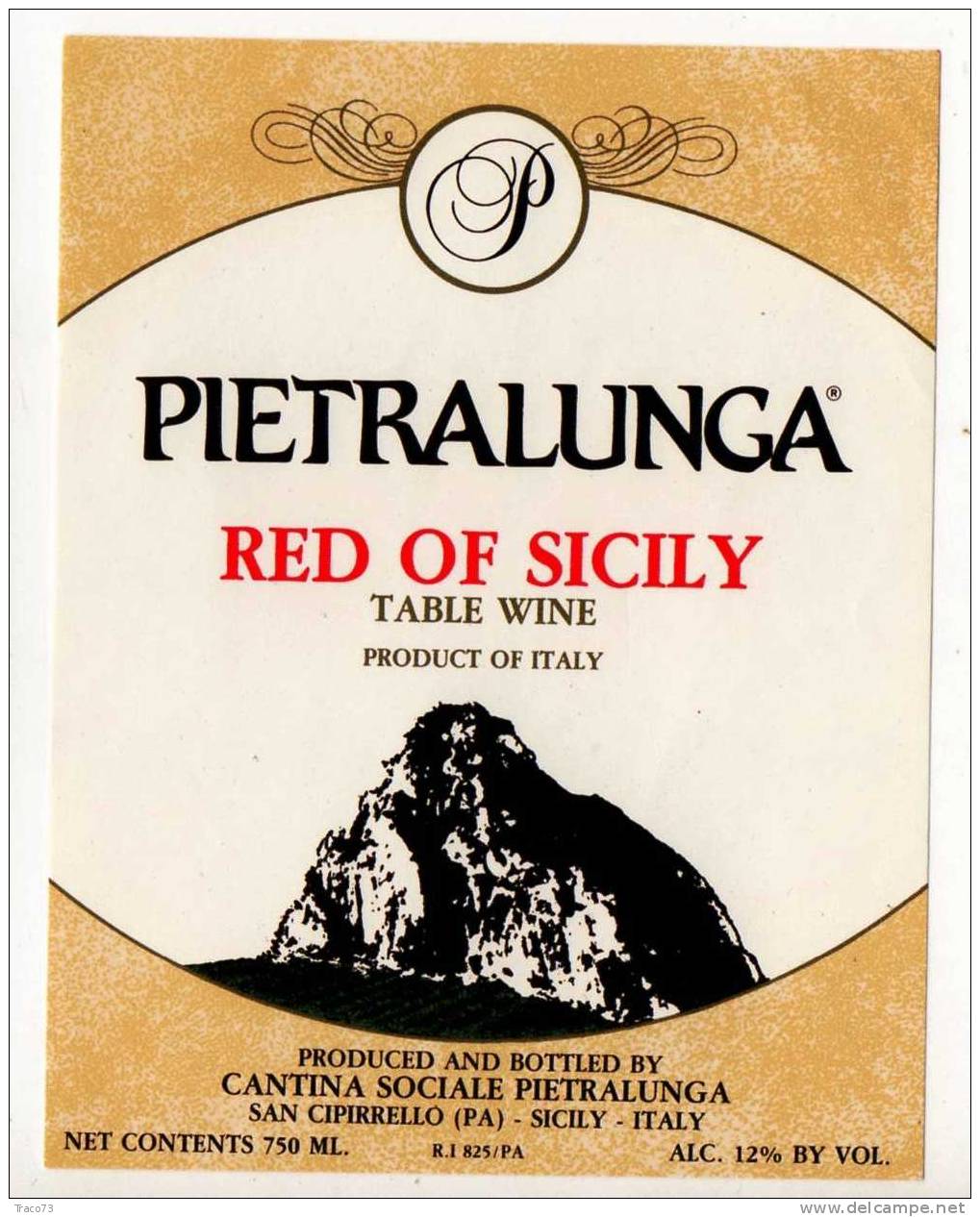 Etichetta  Vino  " PIETRALUNGA  RED - Cantina Sociale Pietralunga  " San Cipirrello (PA) - Italia / Italy - Other & Unclassified