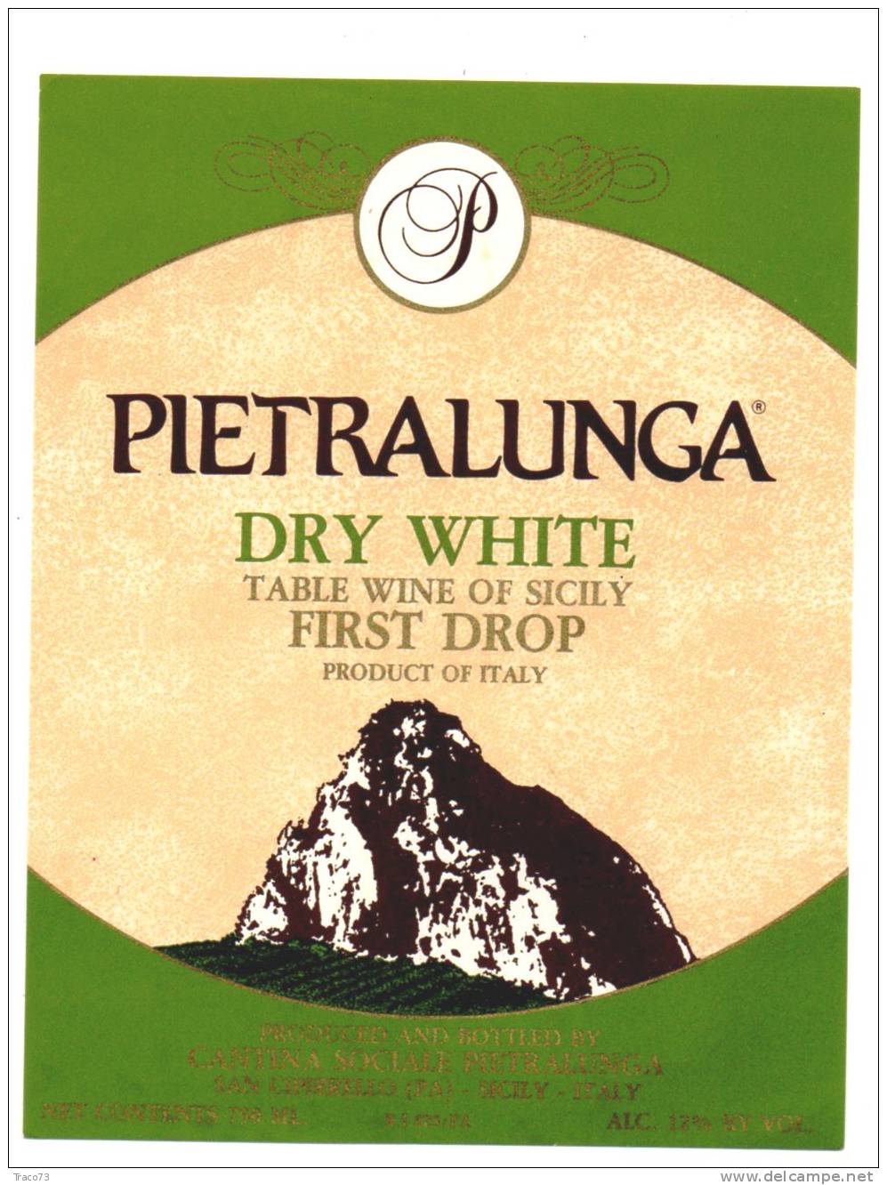 Etichetta  Vino  " PIETRALUNGA DRY WHITE - Cantina Sociale Pietralunga  " San Cipirrello (PA) - Italia / Italy - Other & Unclassified