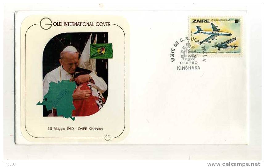 - ZAÏRE  . ENVELOPPE FDC VOYAGE DE JEAN-PAUL II . CACHET 1er JOUR  KINSHASA 2/5/80 - 1980-1989