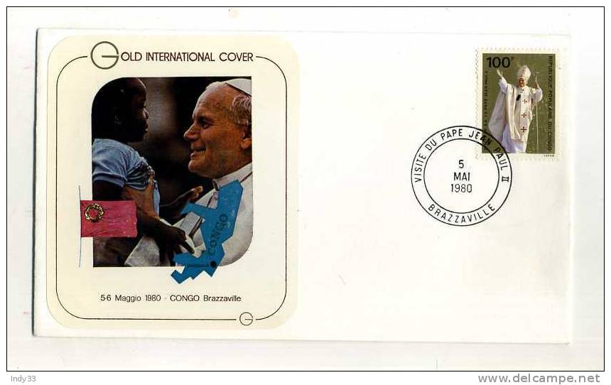 - REPUBLIQUE DEMOCRATIQUE DU CONGO   . ENVELOPPE FDC VOYAGE DE JEAN-PAUL II . CACHET 1er JOUR  BRAZZAVILLE 5/5/80 - FDC