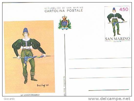 SAN MARINO - SASS.49 CARTOLINA  POSTALE - 1986 30^ ANNIV.  BALESTRIERI SAMMARINESI: SBANDIERATORE  -  NUOVA **RIF.10012 - Entiers Postaux