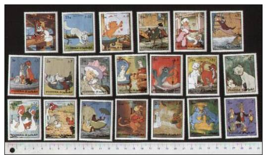 FUJEIRA   1972-1076-95  Walt Disney The Aristocats  -	20  Values  *with Out Glue - Sans Colle - Hauskatzen