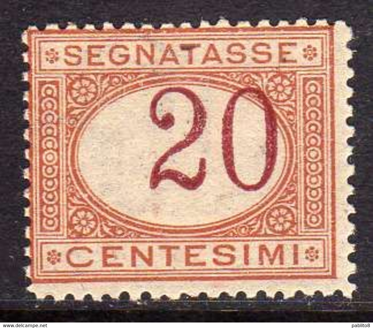 ITALIA REGNO ITALY KINGDOM 1890 SEGNATASSE CENT. 20 MNH CON CIFRA FORTEMENTE SPOSTATA A DESTRA - Portomarken