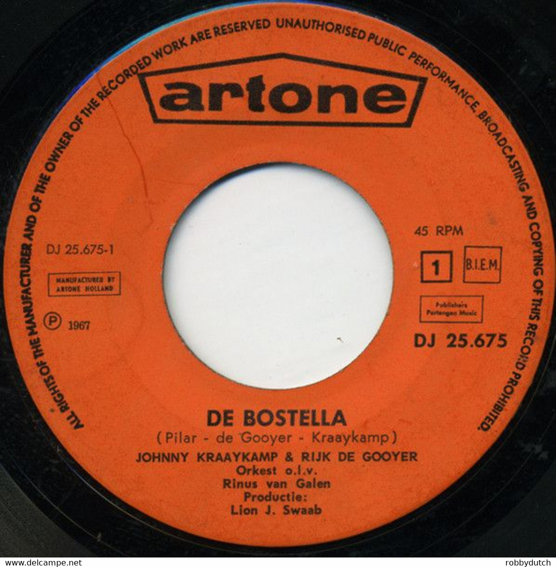 * 7" *  JOHNNY & RIJK - DE BOSTELLA (Holland 1967) - Otros - Canción Neerlandesa