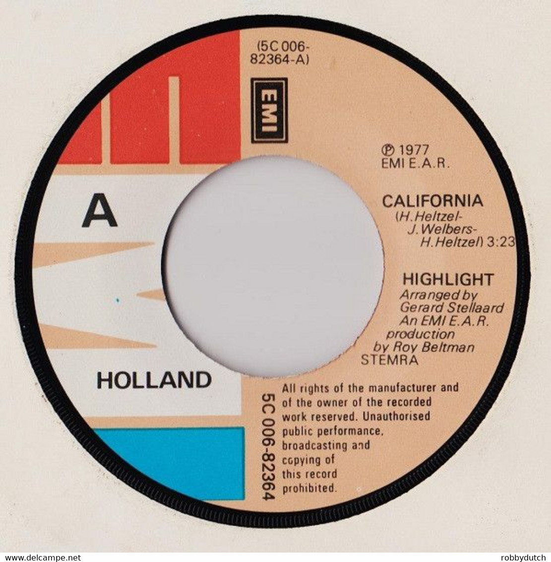 * 7" *  HIGHLIGHT - CALIFORNIA (Nederpop 1977) - Disco, Pop