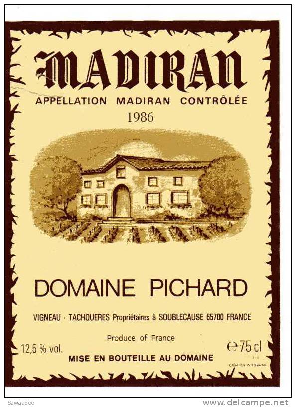 ETIQUETTE DE VIN - MADIRAN - 1986 - DOMAINE PICHARD - Madiran