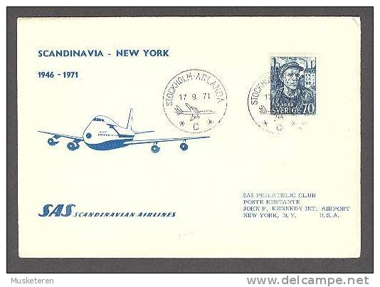 Sweden Airmail SAS 25th Anniversary Scandinavia - New York 1971 Cover John. F. Kennedy Airport U.S.A. (Cz. Slania) - Usados