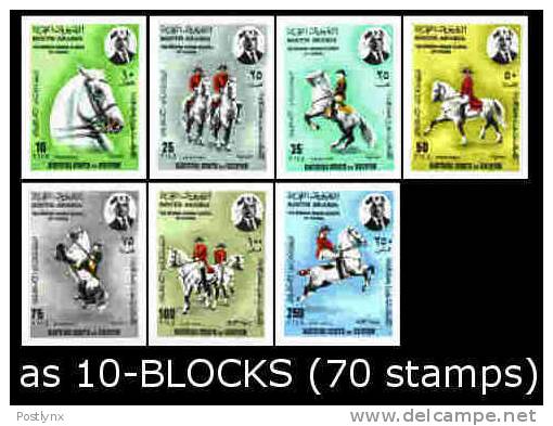 CV:120.00 ADEN-Kathiri State Of Seiyun 1967 Lippizianer Horses.IMPERF.10-BLOCKS:7 (70 Stamps)  [non Dentelé] - Other & Unclassified