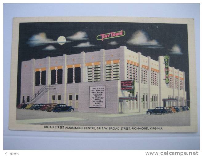 Richmond Va  Amusement Centre    Tiny Town     Bowling    1942 Cancel Linen - Richmond