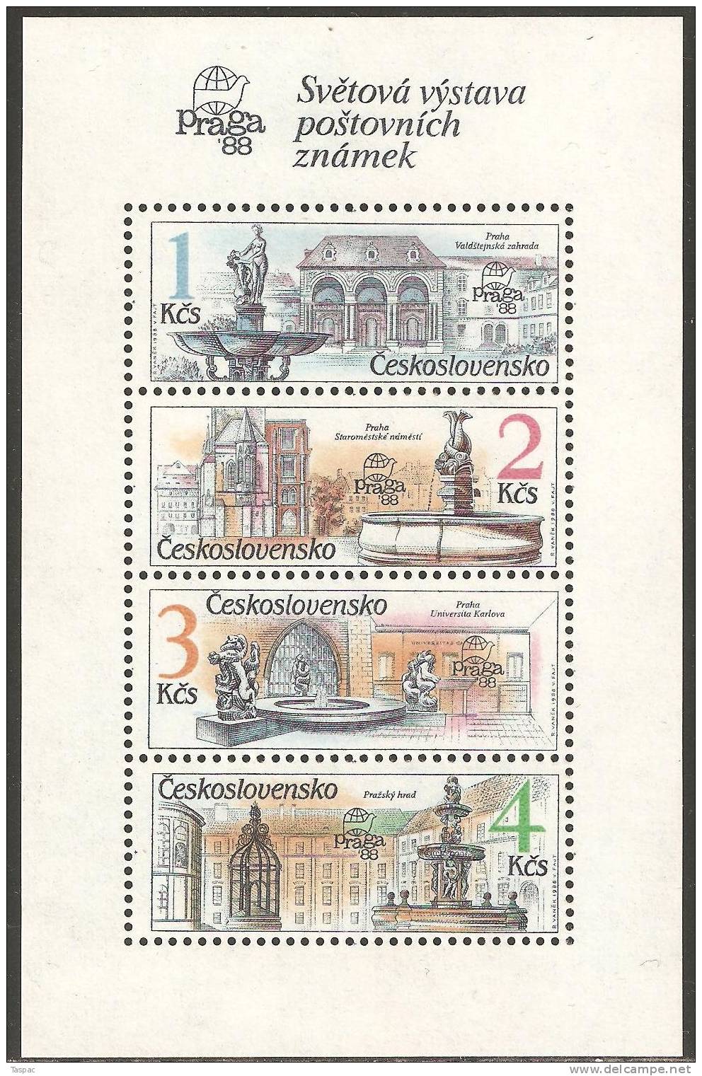 Czechoslovakia 1988 Fountains Mi# 2961-2964, Souvenir Sheet-Block 81 ** MNH - Neufs