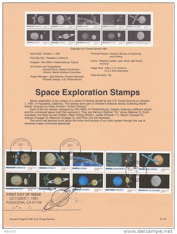 U.S. SP 968   SPACE EXPLORATION - Souvenirkaarten