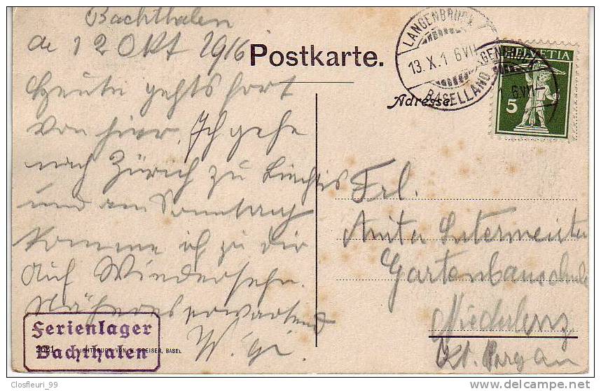 Langenbruck Im 1916 / Verschwundener Ansicht Heute ! Stempel Aus L. 13.10.1916 /Ferienlager Bachthalen - Langenbruck