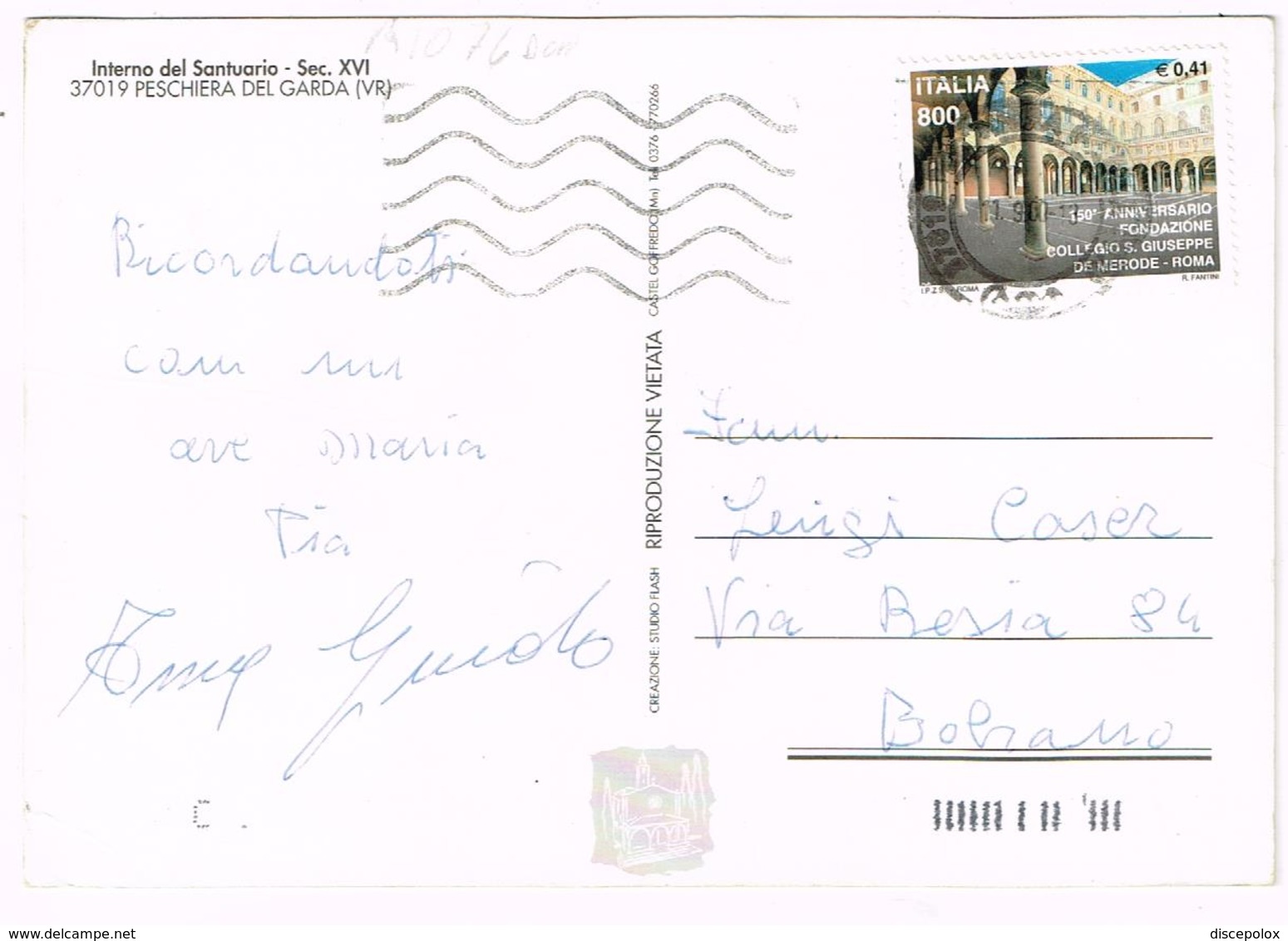 A1076 Santuario Della Madonna Del Frassino - Peschiera Del Garda (Verona) / 800 Lire 2000 Collegio San Giuseppe Merode - 1991-00: Storia Postale