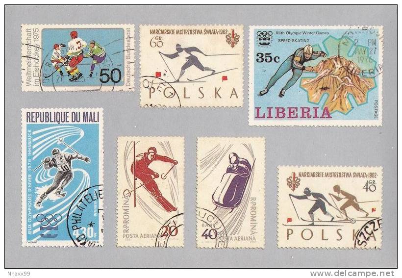 Stamp Pattern - Winter Sports, 1976 Olympic Games, Etc., Mali, Liberia, BRD, Poland & Romania Stamps - Briefmarken (Abbildungen)