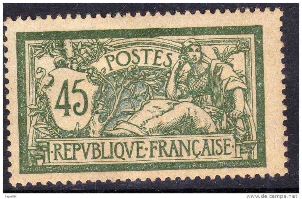 France  Type Merson N°143 X  45 C. Vert Et Bleu Assez Bon Centrage , Charnière Moyenne Sinon TB - 1900-27 Merson