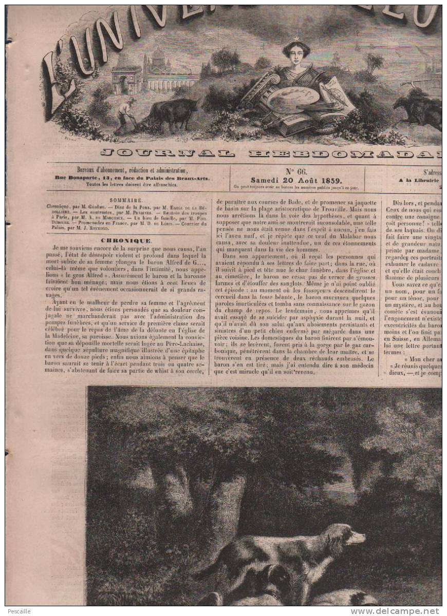 L´UNIVERS ILLUSTRE 20 08 1859 - DIAZ DE LA PENA - RENTREE DES TROUPES A PARIS - ARRIVEE DES TROUPES A MARSEILLE - 1850 - 1899