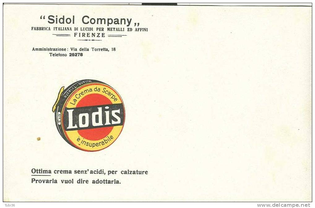 LODIS - CREMA PER CALZATURE - SIDOL COMPANY  FIRENZE - FOGLIO CARTA ASSORBENTE   CM. 22 X 14 - Shoes