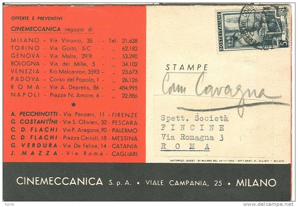 CINEMECCANICA  - MILANO -  PUBBLICITA  ARTICOLI PER PROIEZIONE - 1950 - - Pubblicitari