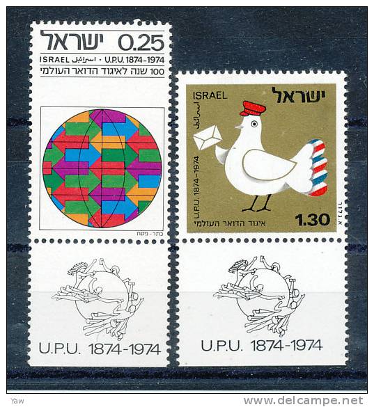 ISRAELE 1974 CENTENARIO DELL' UPU " UNIONE POSTALE UNIVERSALE ". SERIE COMPLETA MNH** YT 559-60 - U.P.U.