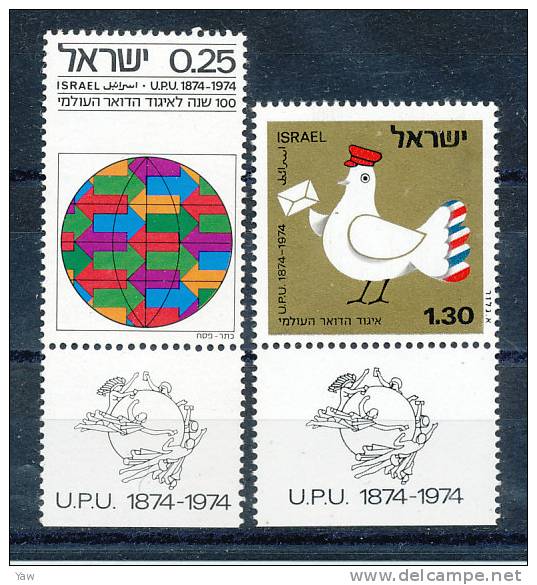 ISRAELE 1974 CENTENARIO DELL´ UPU " UNIONE POSTALE UNIVERSALE ". SERIE COMPLETA MNH** YT 559-60 - U.P.U.