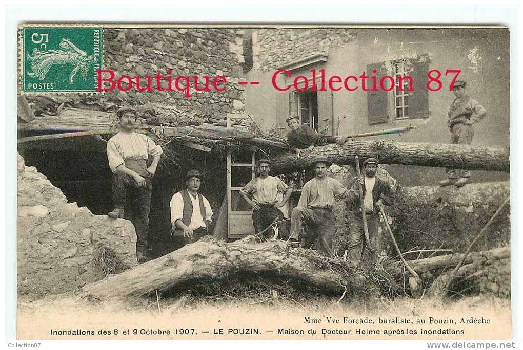 INONDATION - MAISON Du DOCTEUR HELME Aprés Les INONDATIONS De 1907 - LE POUZIN - DOS VISIBLE - Disasters