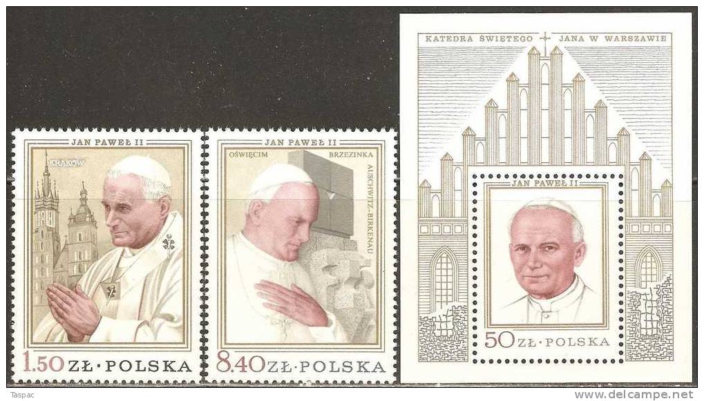 Poland 1979 Visit Of Pope John Paul II To Poland Mi# 2629-2630, Block 75 ** MNH - Nuevos
