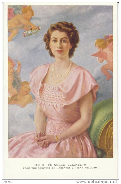 HRH Princess Elizabeth Future Queen Elizabeth II, Williams Painting On C1940s Vintage Postcard - Case Reali