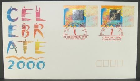 Australia 2000 Celebrate FDC- 2 Stamps, 1999 And 2000 Postmarks - Lettres & Documents