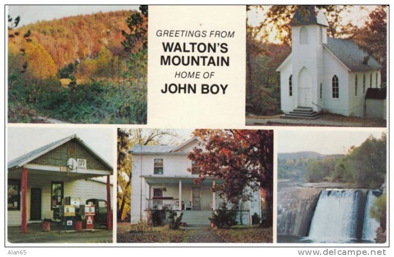 Walton's Mountain In Virginia, Television Show, John Boy Walton Home, Gas Station, Church On C1970s Vintage Postcard - American Roadside